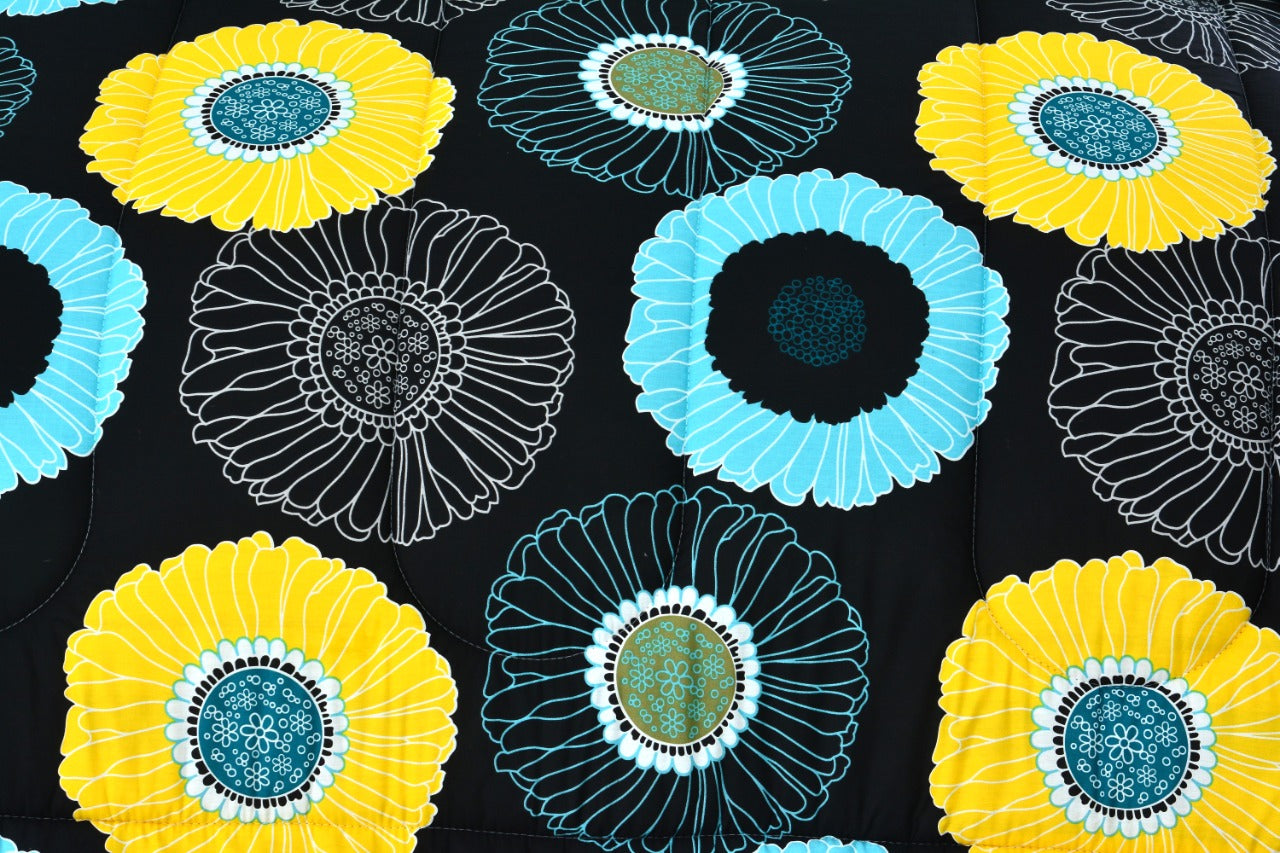 6 PCs Winter Comforter Set-Sun Flower(With Turquoise Reverse) Comforters Apricot