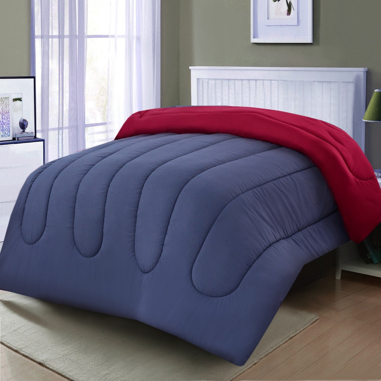 1 PC Double Winter Comforter-Grey Over Maroon Comforters Apricot