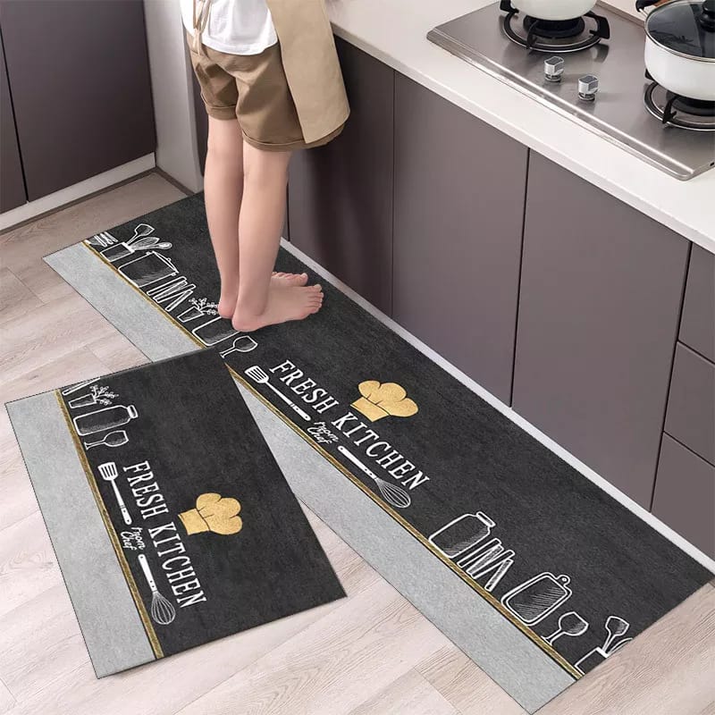 Anti slip Kitchen Floor Mat Set-Fresh Kitchen Rugs Apricot