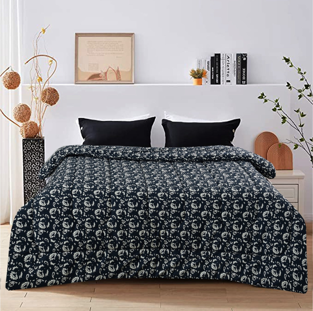 1 PC Single Comforter-Beige Flowers Comforters Apricot