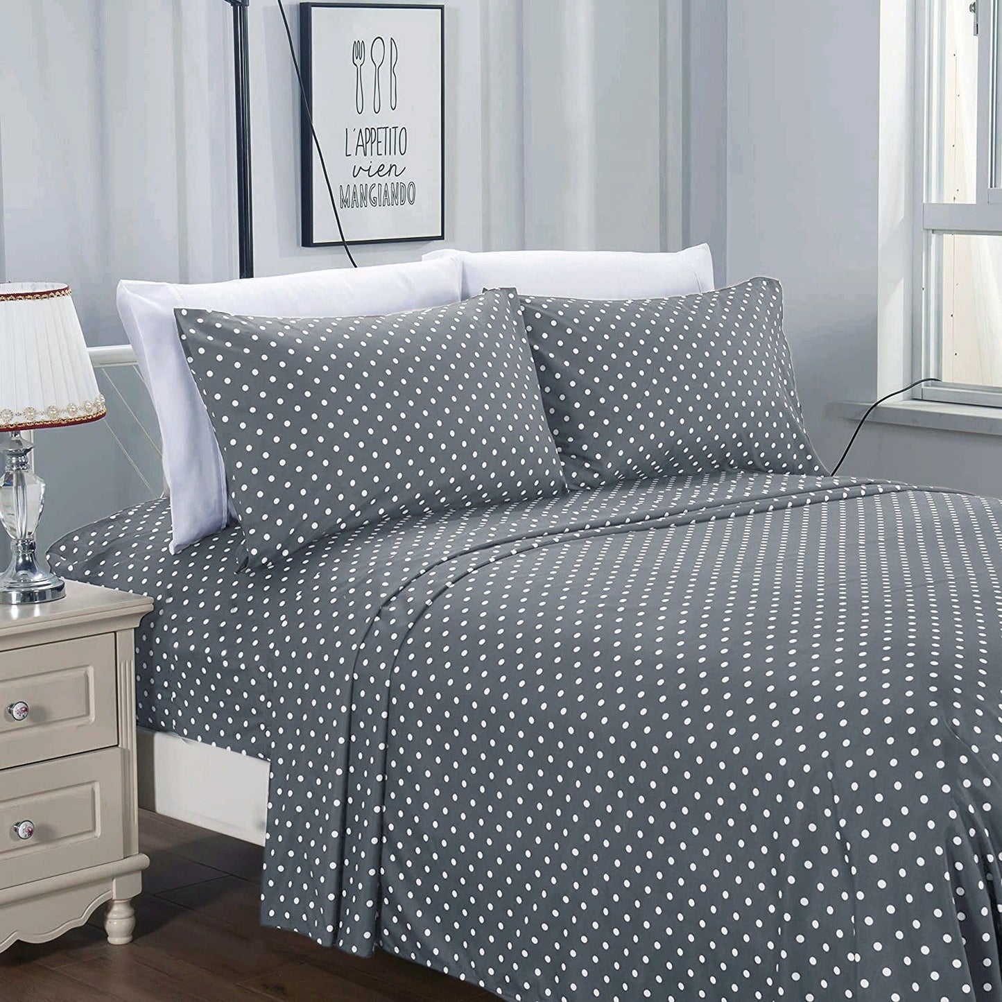 Fitted Bed Sheet-Grey Polka Fitted Sheets Apricot