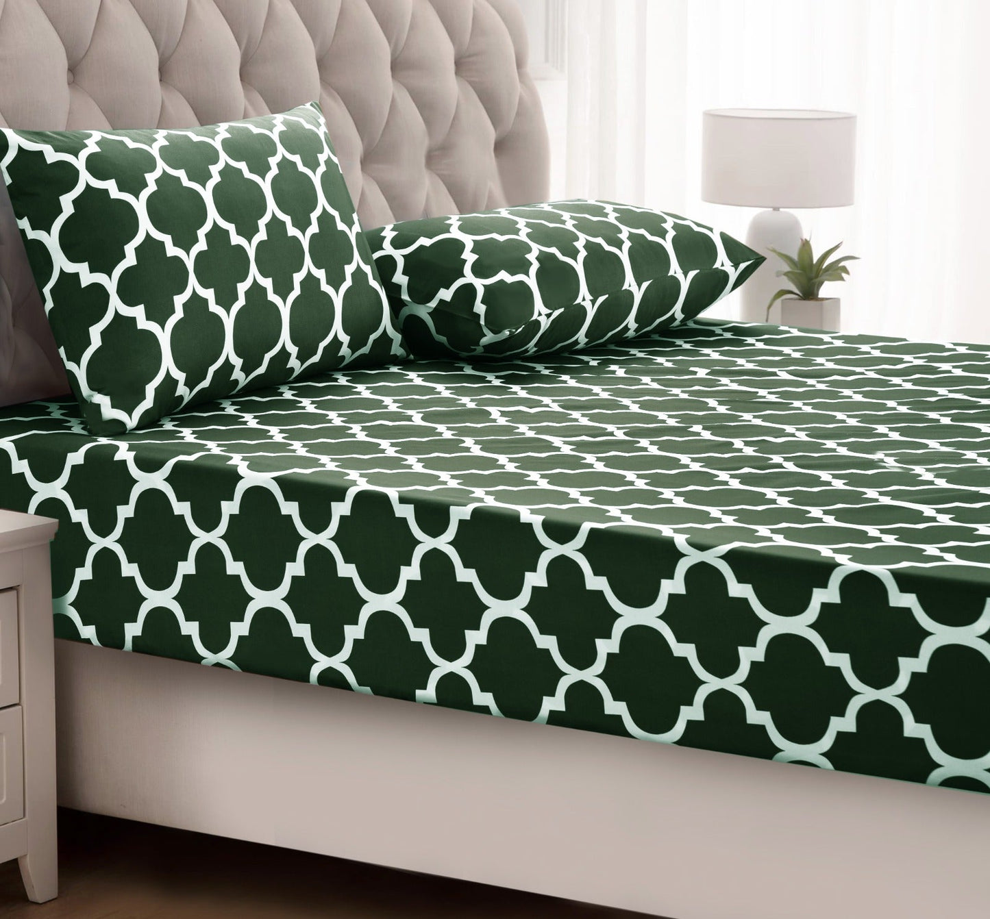 Fitted Bed Sheet-Olive Geometric Fitted Sheets Apricot