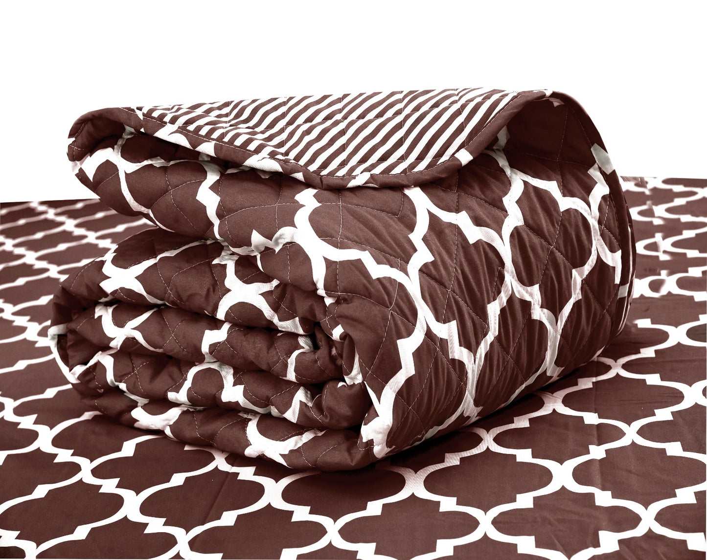 6 PCs Printed Bed Spread Set-Brown Geometric Bed Spread Apricot