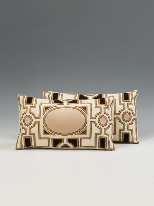 2 PCs Digital Printed Cotton Cushions-Versace cushions Apricot