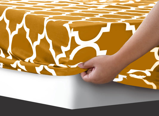 Fitted Bed Sheet-Mustard Geometric Fitted Sheets Apricot