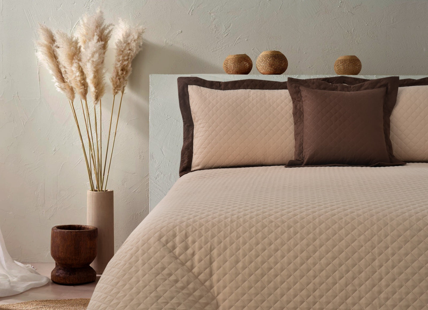 4 PCs Printed Bed Spread Set-Brown Over Beige Bed Spread Apricot