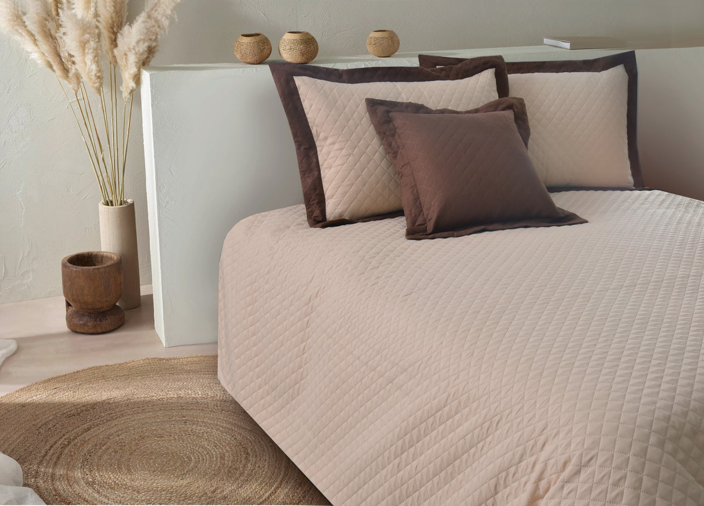 4 PCs Printed Bed Spread Set-Brown Over Beige Bed Spread Apricot