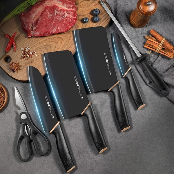 7 PCs Premium Knife Set With Stand-(5305) Black Texture