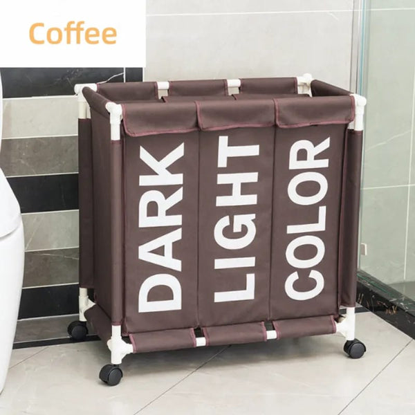 3 Portions Cart Laundry Basket-Coffee Brown