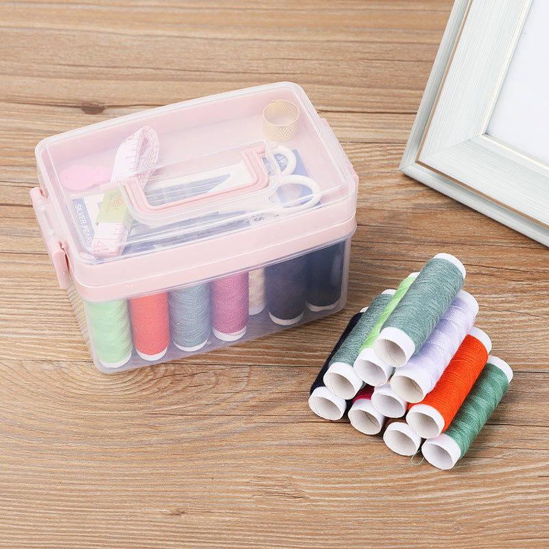 2 Layers Portable Sewing Kit Box-Pink