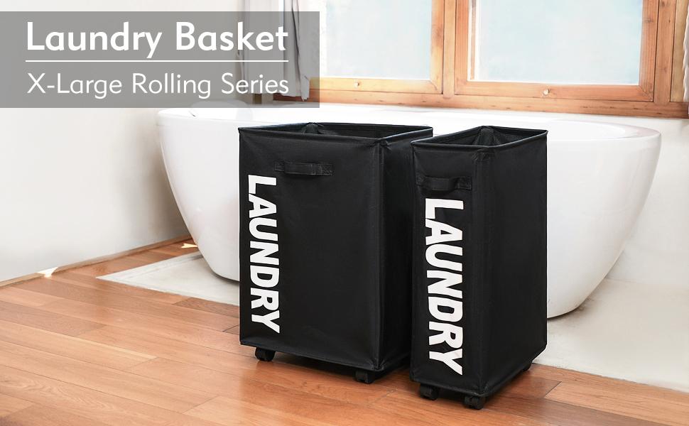 Cart Laundry Basket with Wheel-(5394)Black