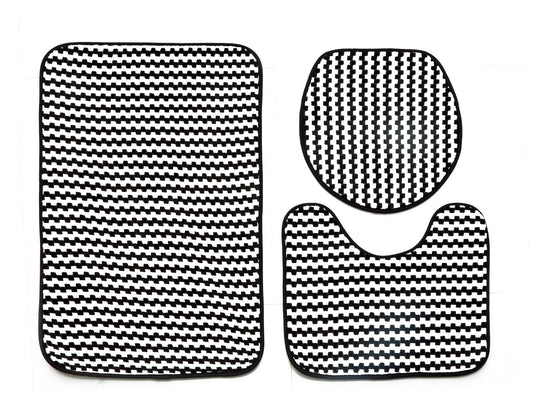 3 PCs Anti Skid Commode Mat Set-Black Lines Bath Mats Apricot