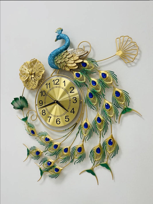 Wall Clock Golden Metallic Peacock-004