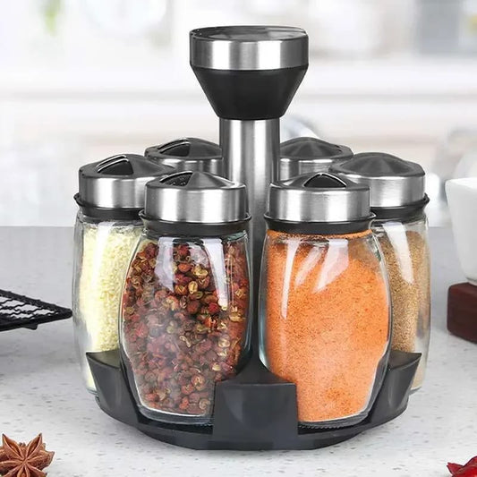 7Pcs 360 Rotatable Spice And Sugar Jar-With Stand