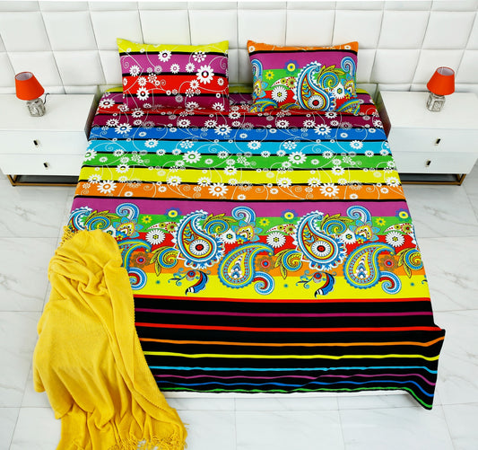 2Pcs Single Bed Sheet-Multi Flowers single bed sheet Apricot