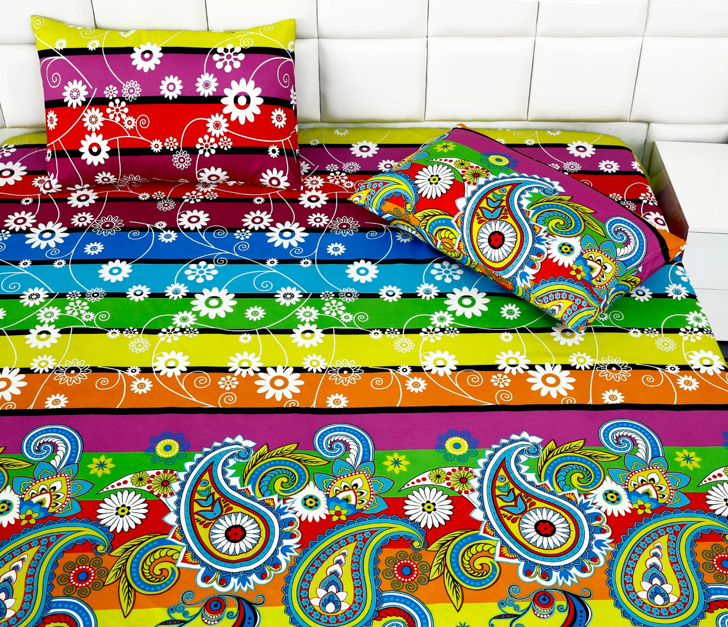 2Pcs Single Bed Sheet-Multi Flowers single bed sheet Apricot