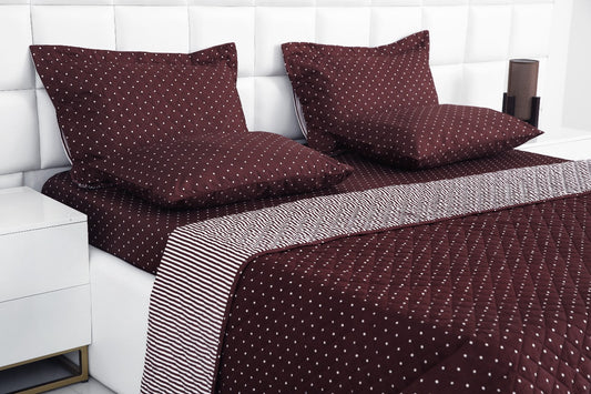 6 PCs Bed Spread Set-Plum Polka Bed Spread Apricot