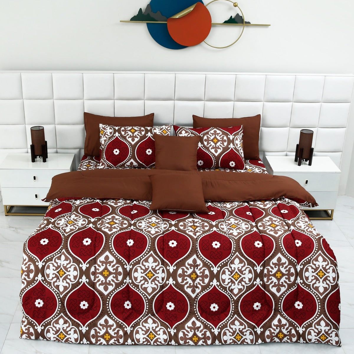 8 PCs Winter Comforter Set- Brown Crown Comforters Apricot