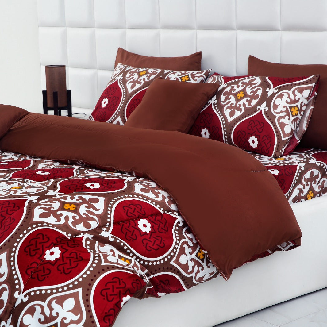 8 PCs Winter Comforter Set- Brown Crown Comforters Apricot