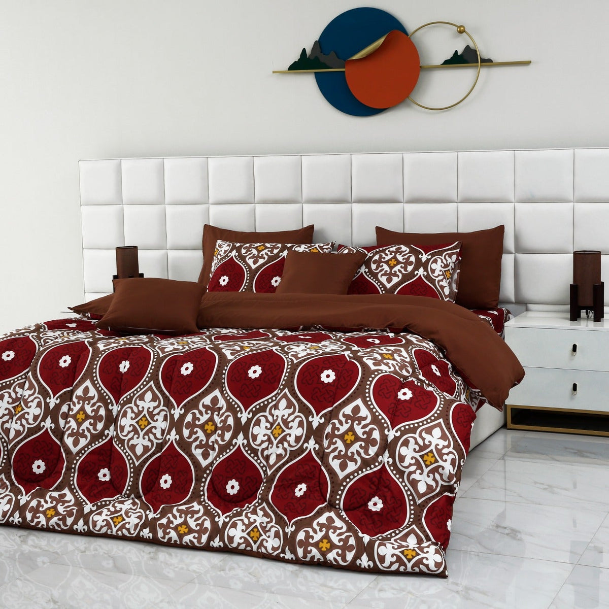 8 PCs Winter Comforter Set- Brown Crown Comforters Apricot
