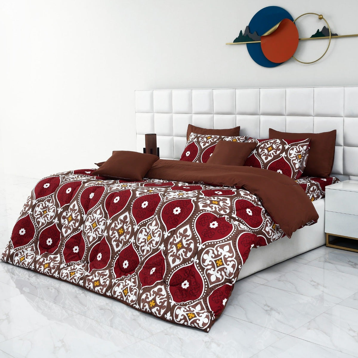 8 PCs Winter Comforter Set- Brown Crown Comforters Apricot