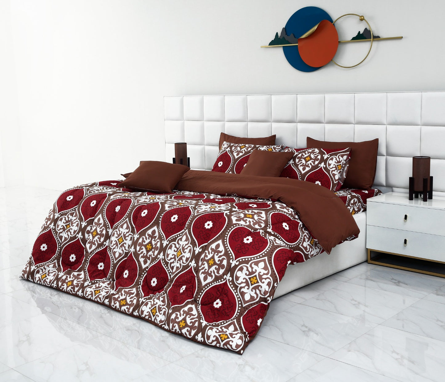 5 PCs Single Comforter Set-Brown Crown Comforters Apricot