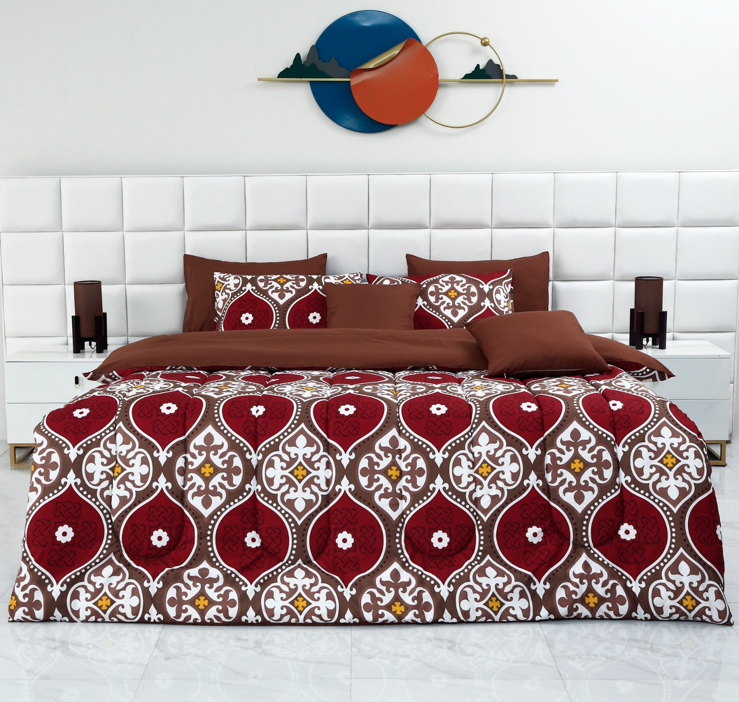 5 PCs Single Comforter Set-Brown Crown Comforters Apricot