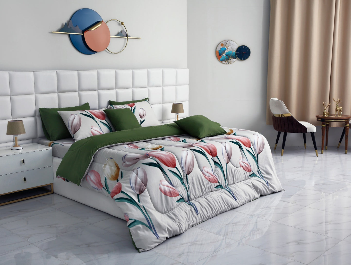 5 PCs Single Comforter Set-15187-Tulip Comforters Apricot