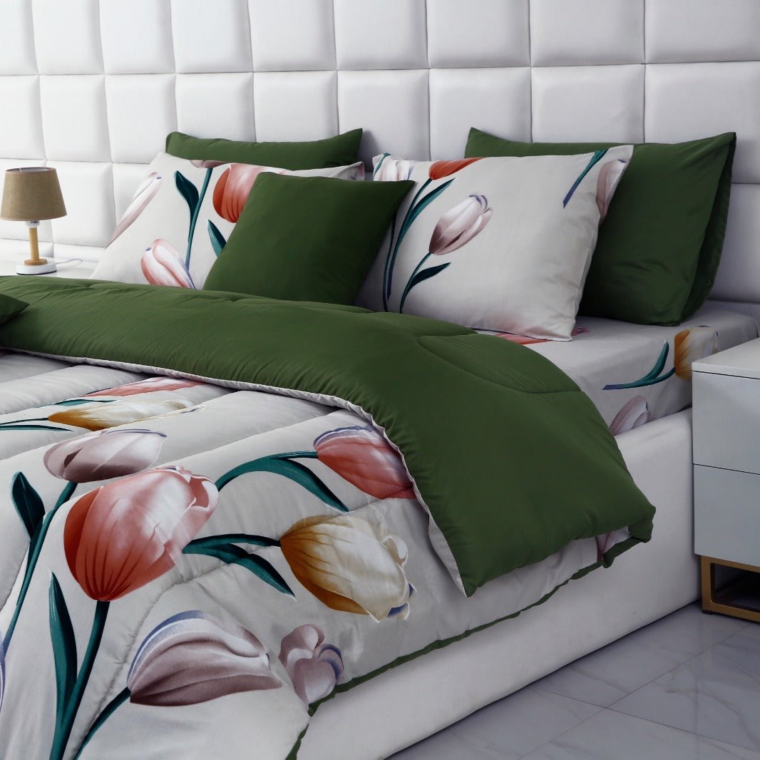 5 PCs Single Comforter Set-15187-Tulip Comforters Apricot
