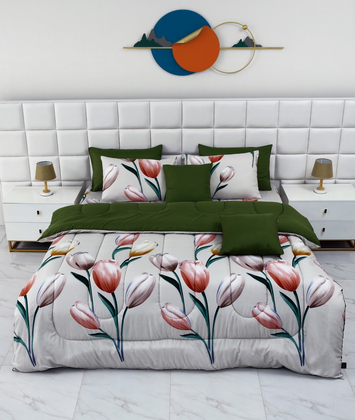 5 PCs Single Comforter Set-15187-Tulip Comforters Apricot