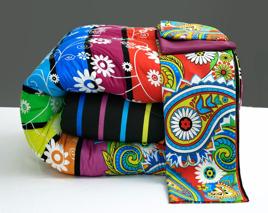 8 PCs Winter Comforter Set-Multi Flowers Comforters Apricot