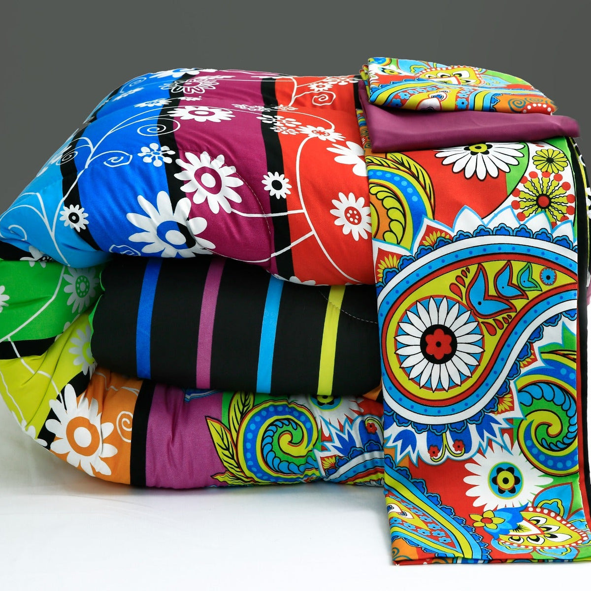 8 PCs Winter Comforter Set-Multi Flowers Comforters Apricot