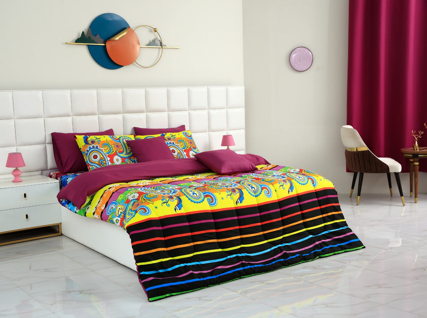 8 PCs Winter Comforter Set-Multi Flowers Comforters Apricot