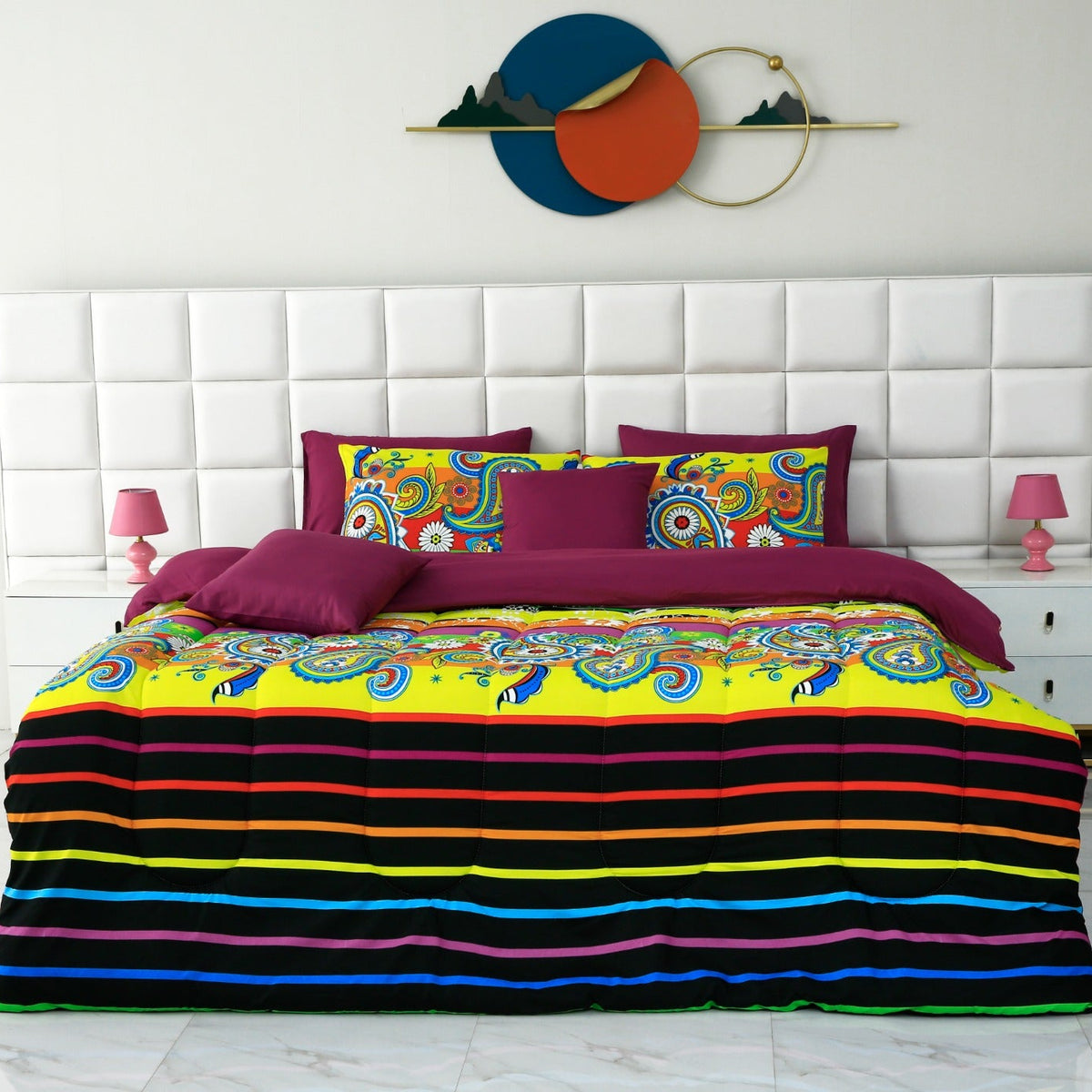 8 PCs Winter Comforter Set-Multi Flowers Comforters Apricot