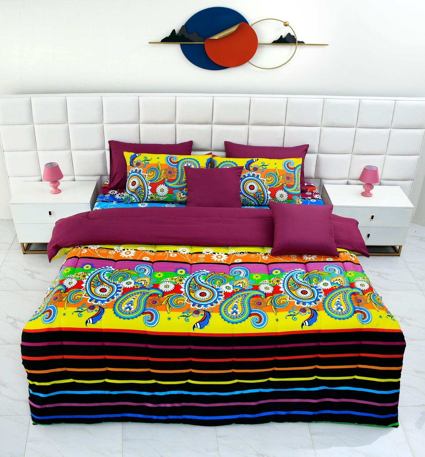 8 PCs Winter Comforter Set-Multi Flowers Comforters Apricot
