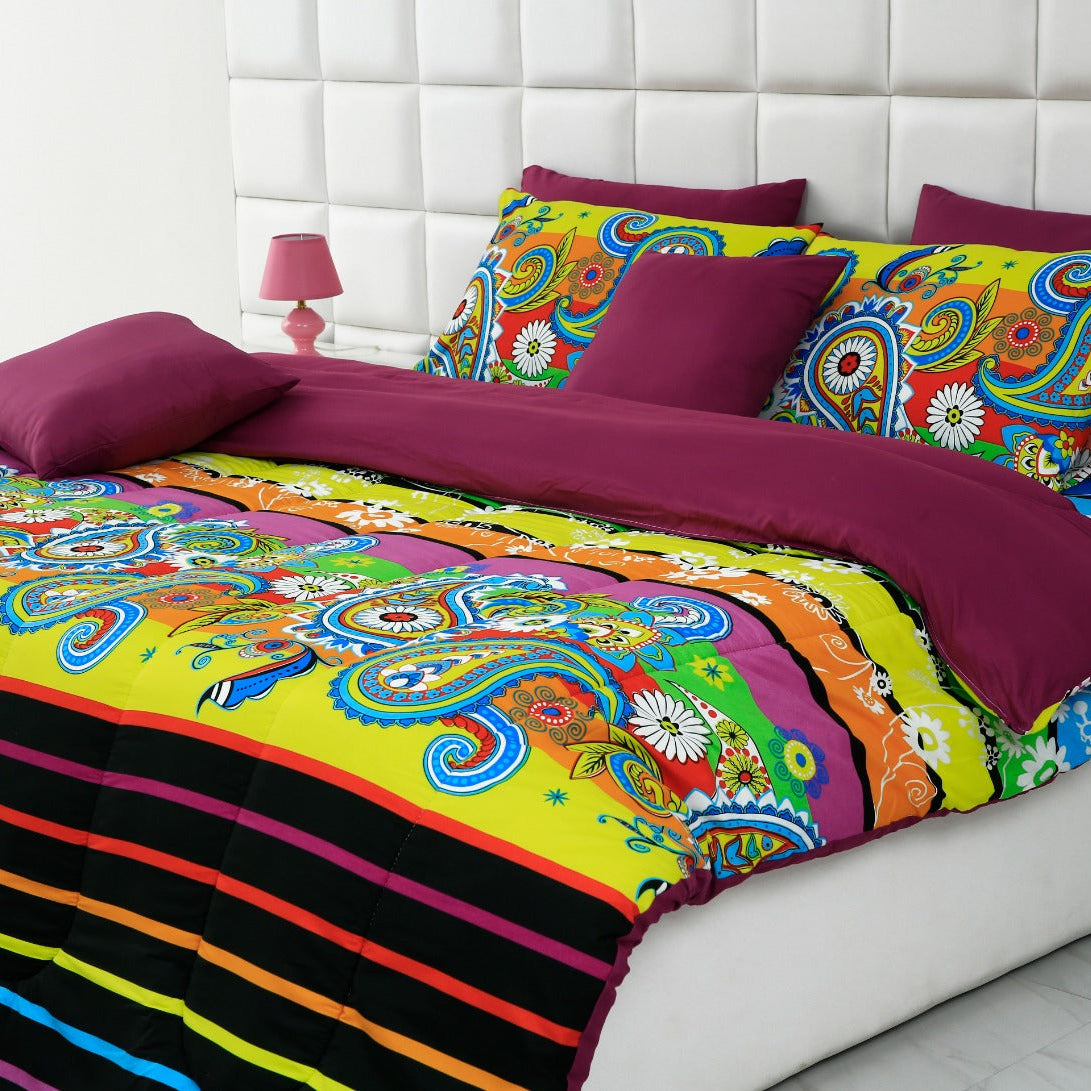 8 PCs Winter Comforter Set-Multi Flowers Comforters Apricot