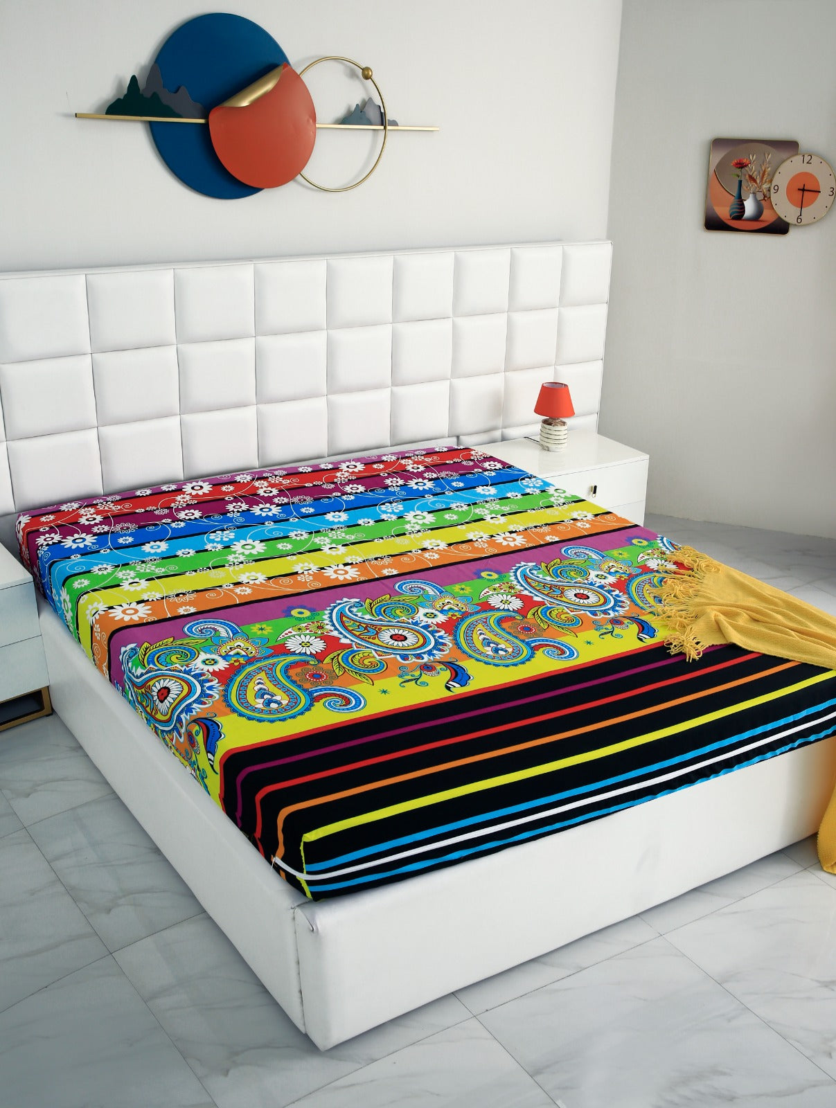 Zipper Mattress Cover Printed-Multi Flowers Protectors Apricot