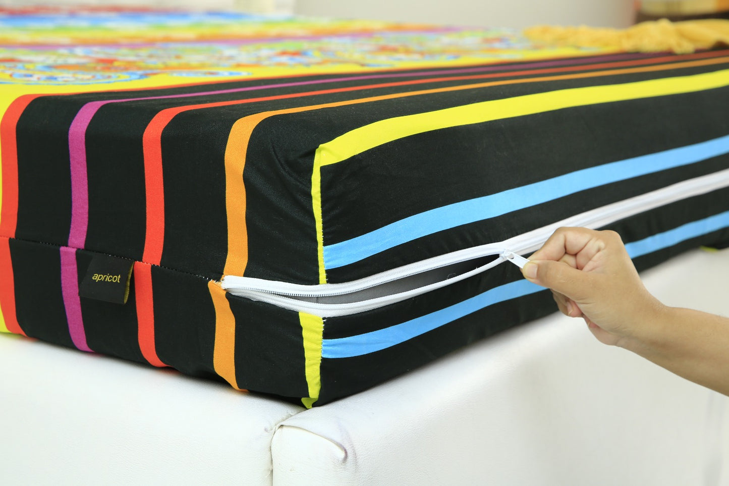 Zipper Mattress Cover Printed-Multi Flowers Protectors Apricot