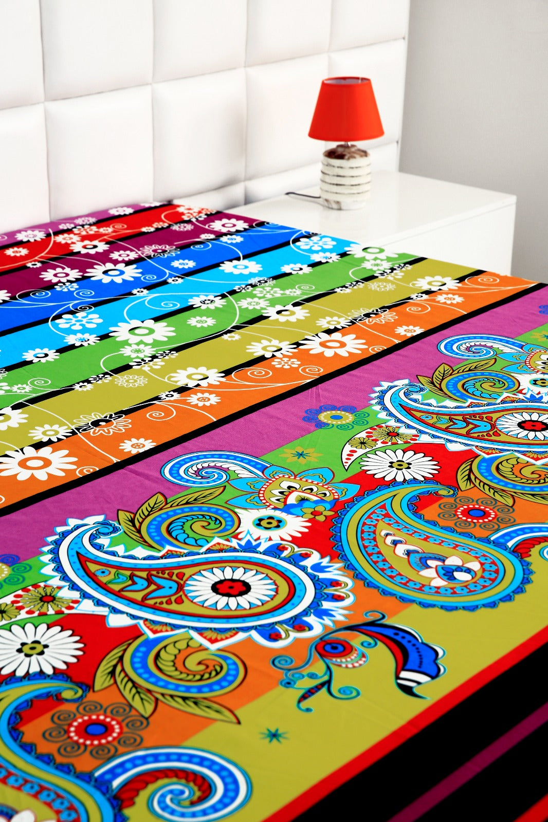 Zipper Mattress Cover Printed-Multi Flowers Protectors Apricot