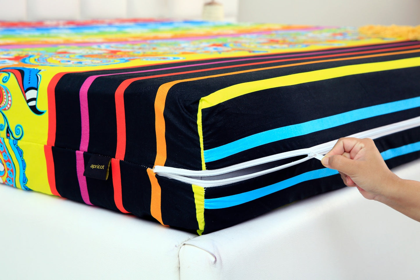 Zipper Mattress Cover Printed-Multi Flowers Protectors Apricot