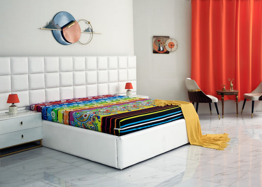 Zipper Mattress Cover Printed-Multi Flowers Protectors Apricot