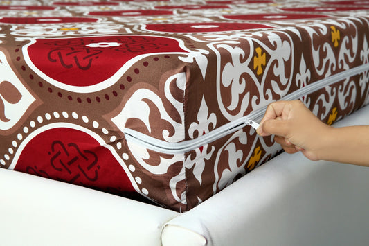 Zipper Mattress Cover Printed-Brown Crown Protectors Apricot