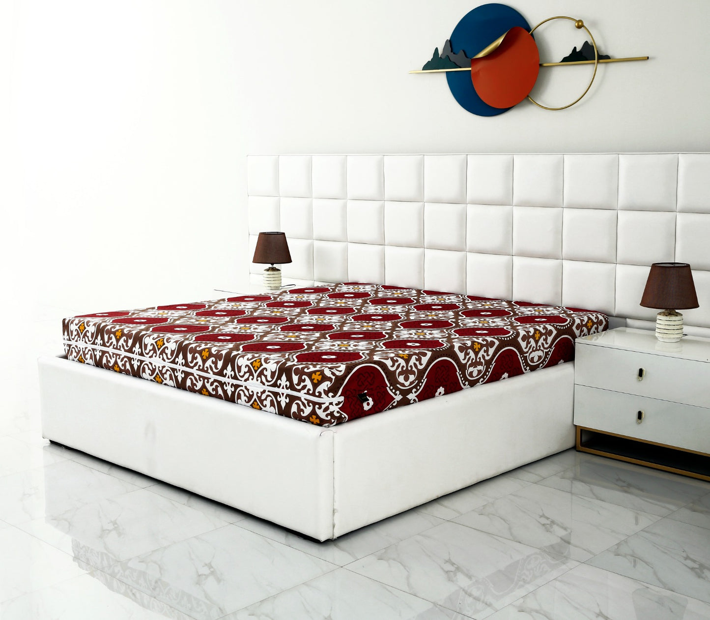 Zipper Mattress Cover Printed-Brown Crown Protectors Apricot
