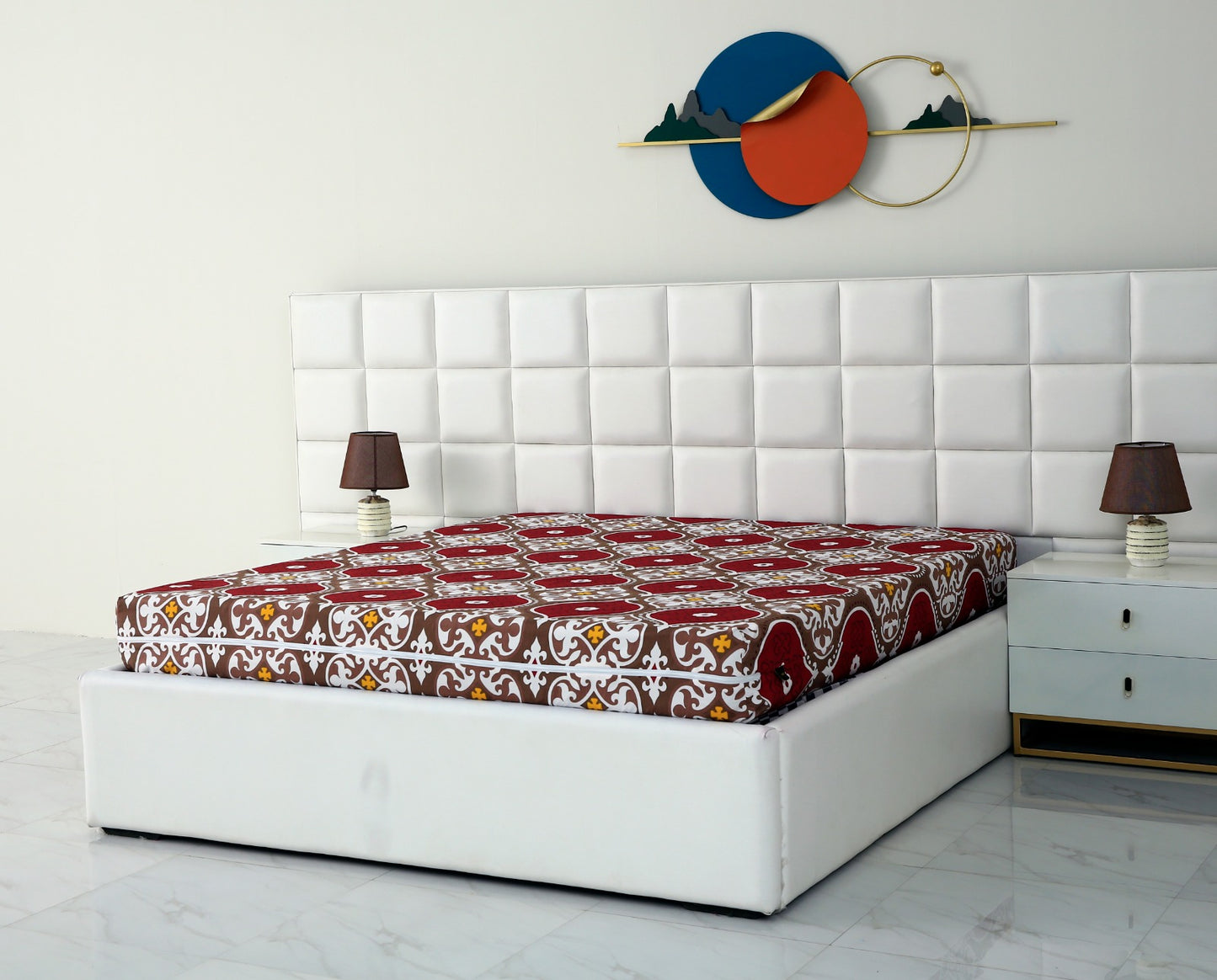 Zipper Mattress Cover Printed-Brown Crown Protectors Apricot
