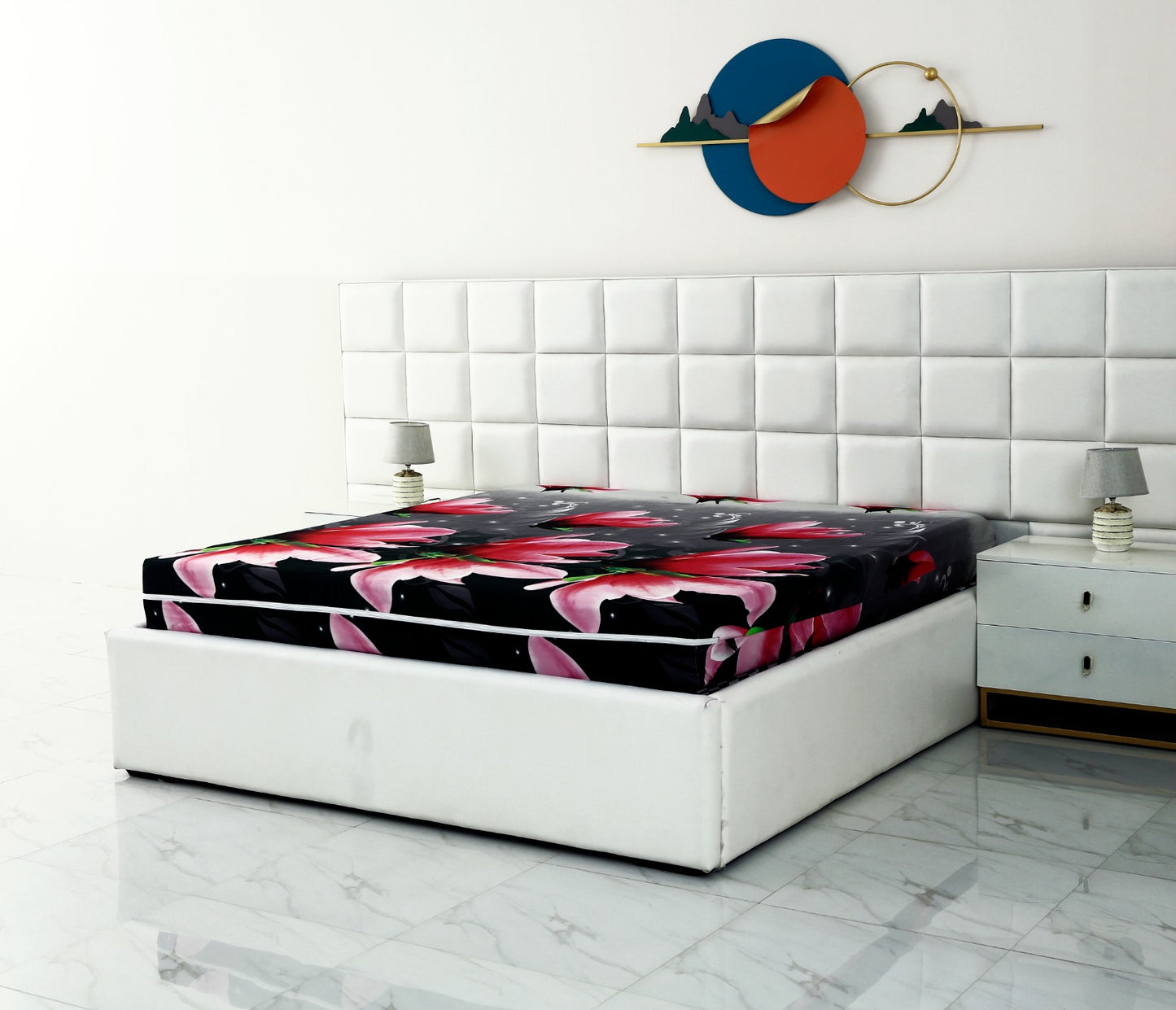 Zipper Mattress Cover Printed-Pink Lotus Protectors Apricot
