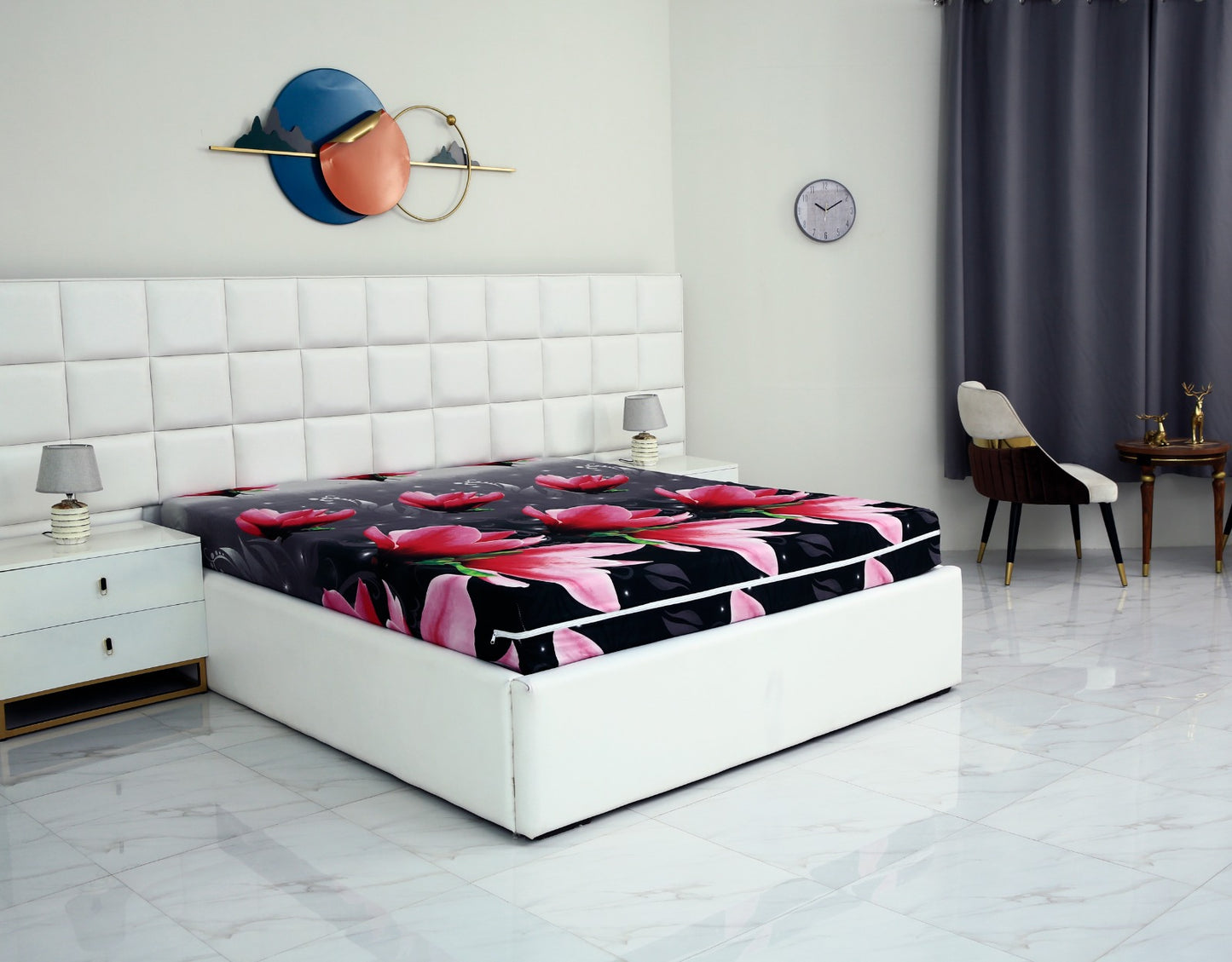 Zipper Mattress Cover Printed-Pink Lotus Protectors Apricot