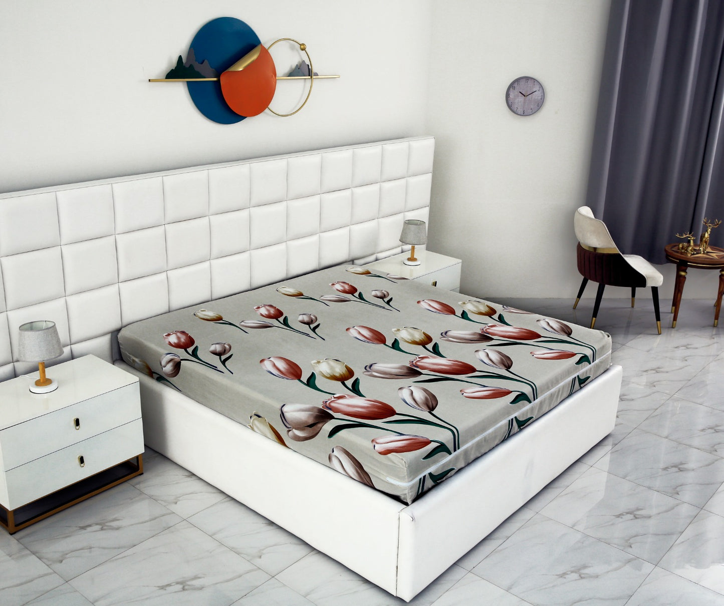 Zipper Mattress Cover Printed-Tulip Protectors Apricot