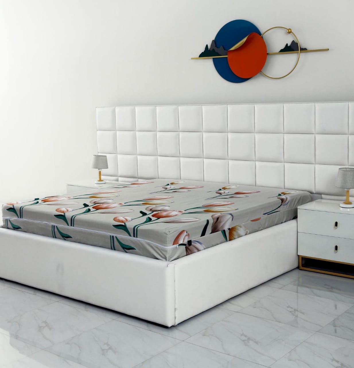 Zipper Mattress Cover Printed-Tulip Protectors Apricot