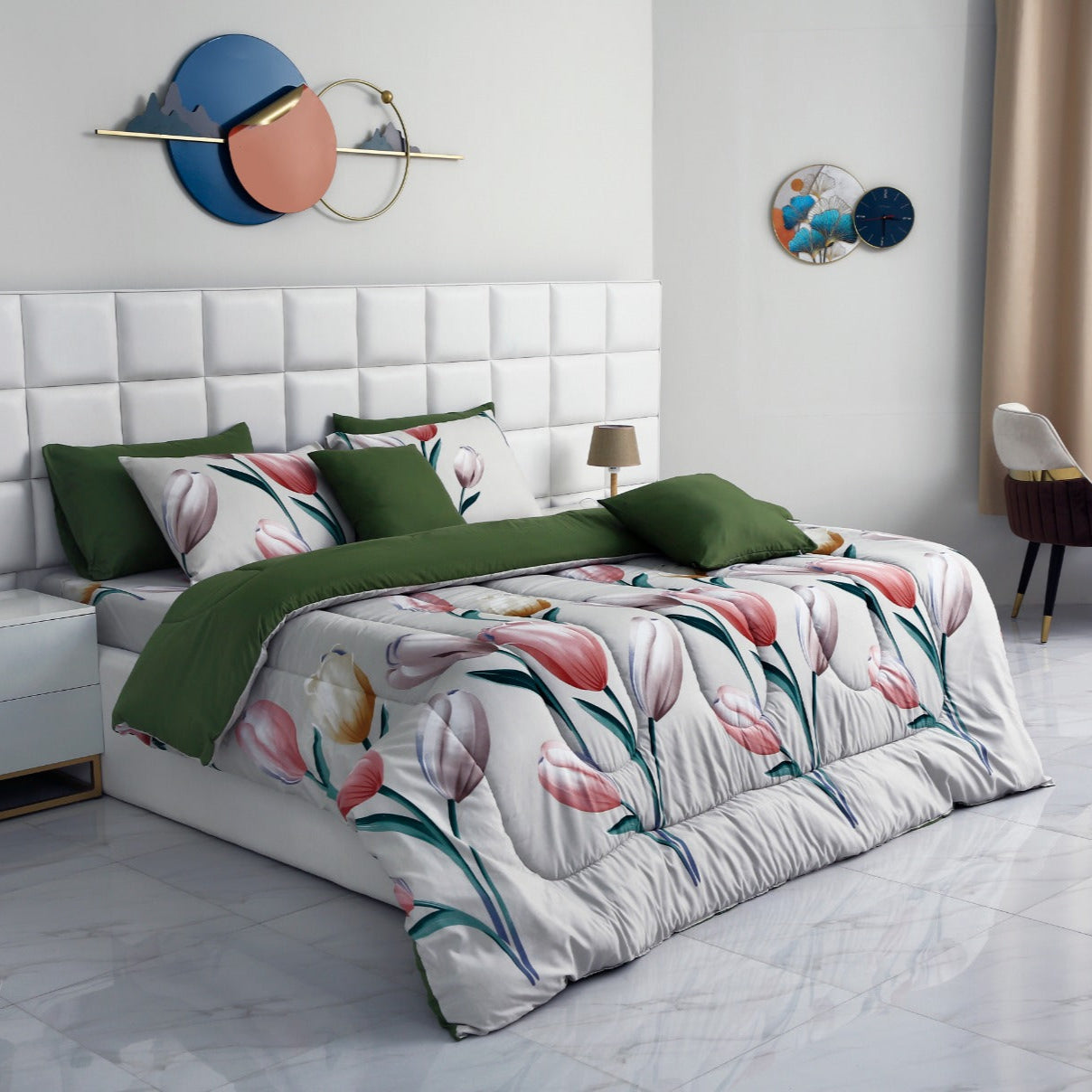 6 PCs Summer Comforter Set-Tulip Bed Spread Apricot