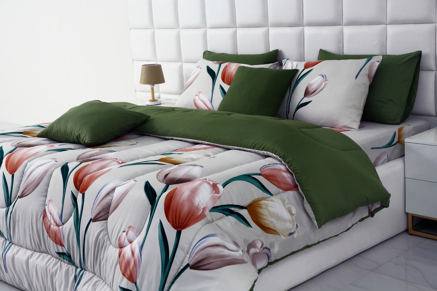 6 PCs Summer Comforter Set-Tulip Bed Spread Apricot